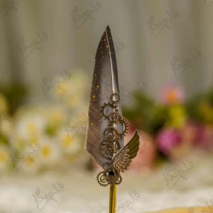 Imported Gold Wing Steampunk Feather Nikkah Pen with antique gears