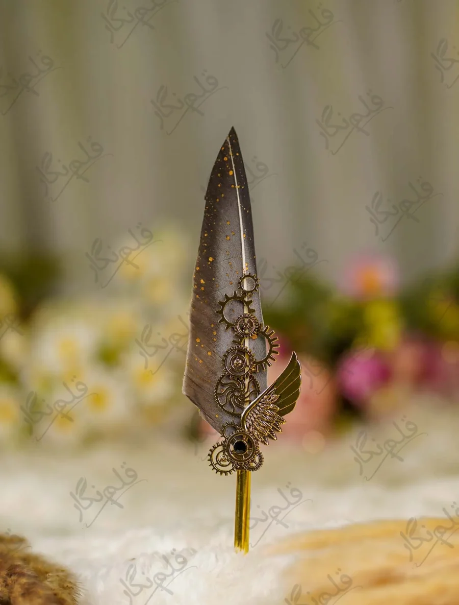 Imported Gold Wing Steampunk Feather Nikkah Pen with antique gears