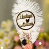 High angle view of the pearl drops and wire stems on the wedding signing pen