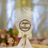Front view of the complete Cream Pearl Bow White Feather Nikkah Pen