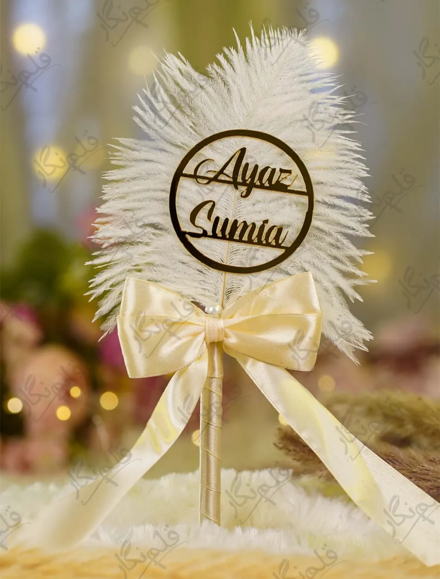 Cream Satin Gold Qabool Hai White Feather Nikkah Pen 7