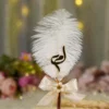 Rose gold diamond Nikkah pen with white feather and cream bow