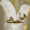 Front view of the double white feathers arranged in a V shape layout