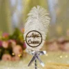 Handmade white feather Nikkah pen with silver ribbon and gold nameplate