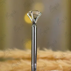 Silver metal Nikkah pen topped with a large clear crystal diamond gem
