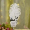Handmade white feather Nikkah pen with white satin rose and gold bead spiral
