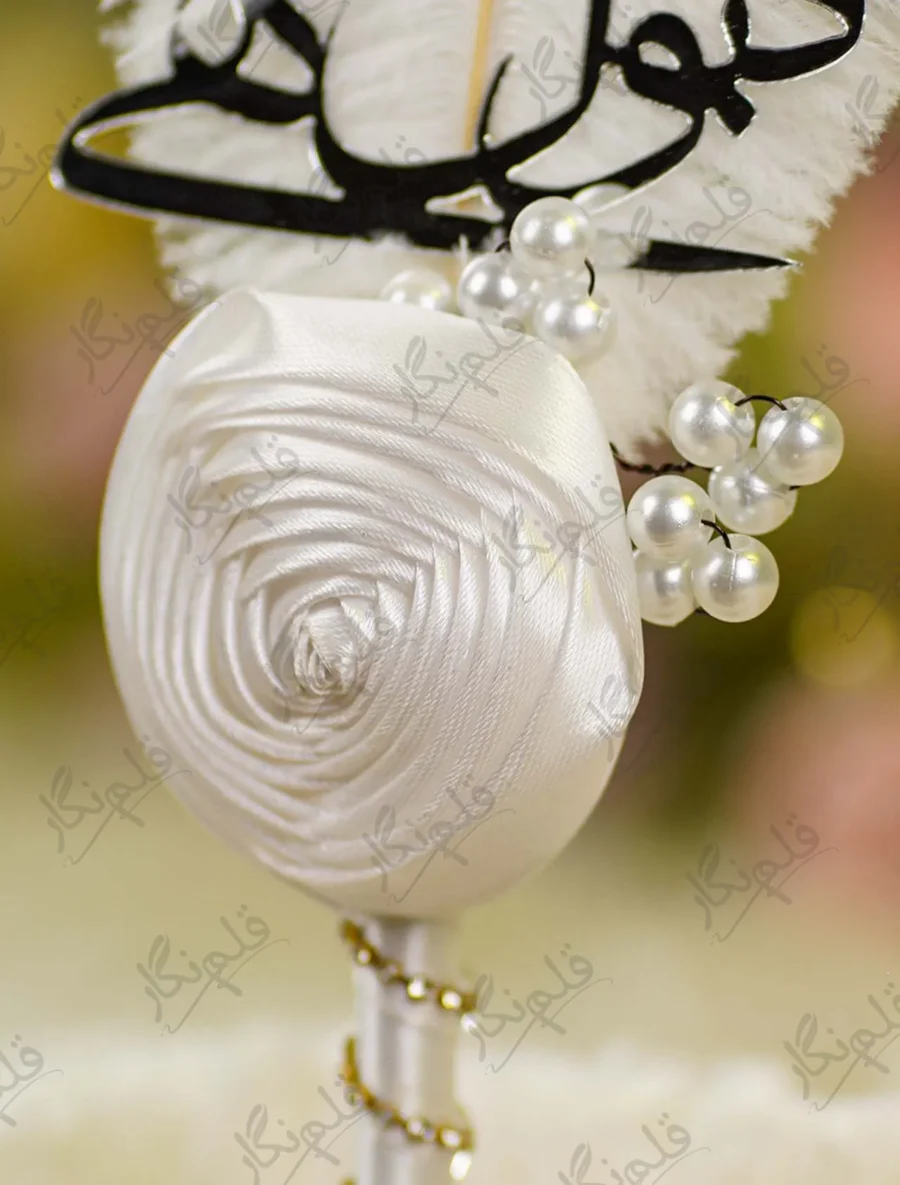 High angle close up of the soft white feather quill