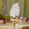 Gold pearl mesh Nikkah pen with gold bow and white feather