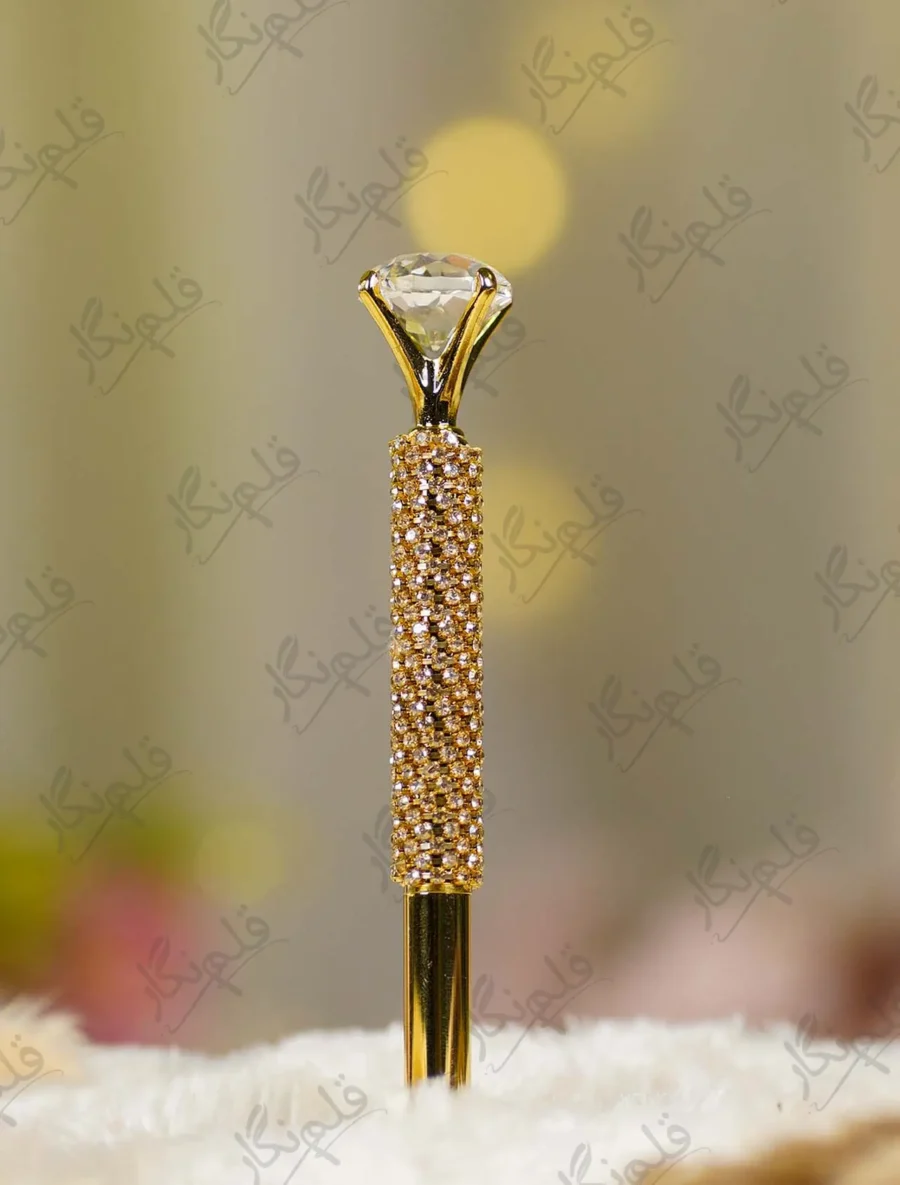 Gold diamond Nikkah pen with glittering rhinestone mesh wrap