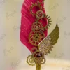 Detailed view of red gemstone set inside the gold gear of the Nikkah pen