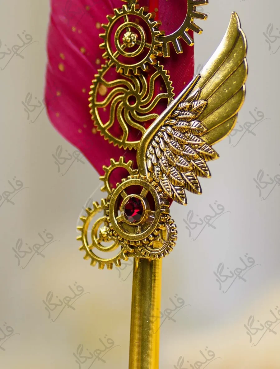 Gold Gear Red Feather Quill Nikkah Pen 8