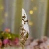 White feather Nikkah pen featuring a gold mirror acrylic Bismillah calligraphy cutout at the top