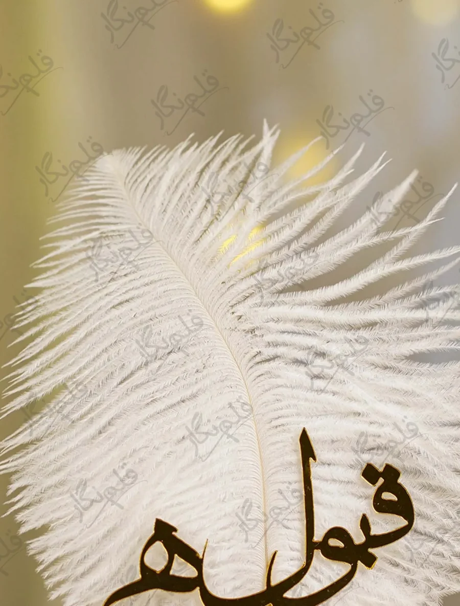 Detailed shot of the polished gold metal handle and feather joint