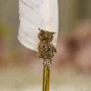 Close up of the top part of the smooth white quill feather