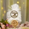 Handmade white feather Nikkah pen with gold satin rose and pearls