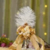 Gold ribbon Nikkah pen with white ostrich feather and gold bow
