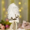 Gold pearl mesh Nikkah pen with ivory bow and white feather