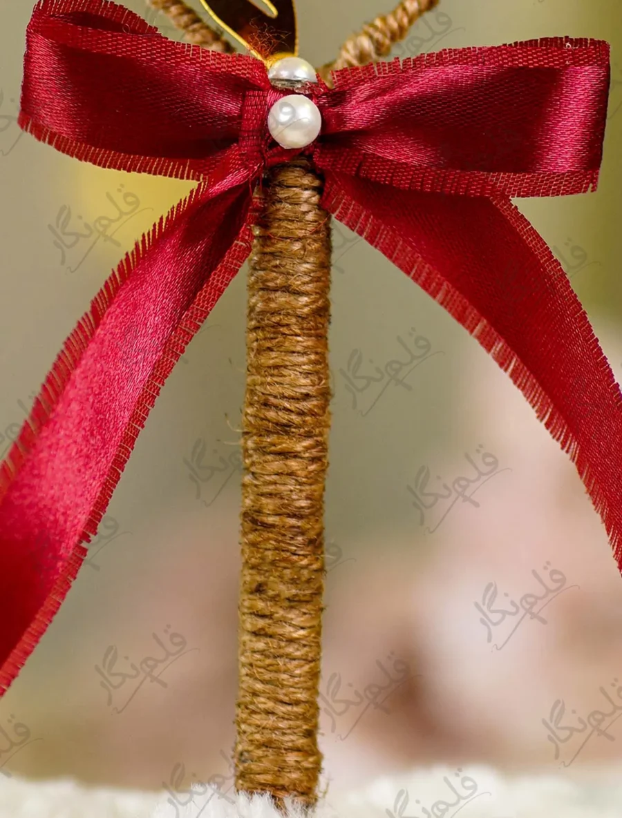 Front view of the complete Rustic Jute Heart Maroon Nikkah Pen