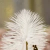 Close up of the golden mirror acrylic Qabool Hai calligraphy on the white feather