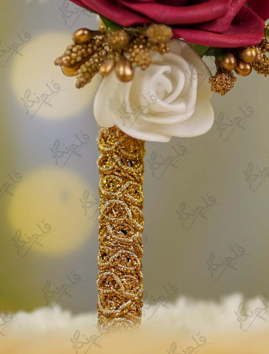Front view of the complete Maroon Rose Gold Lace Nikkah Pen