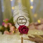 Handmade white feather Nikkah pen with a maroon rose and gold lace handle
