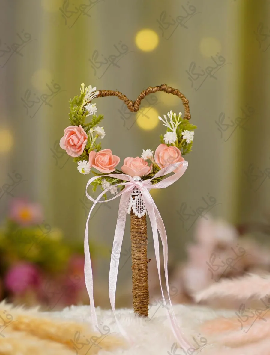 Handmade rustic Nikkah pen with a jute heart and pink rose wreath