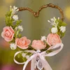 Front view of the complete Rustic Jute Heart Pink Floral Nikkah Pen
