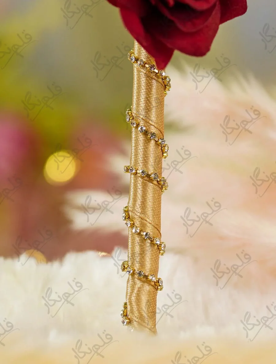 Red Rose Gold Ribbon White Feather Nikkah Pen 4