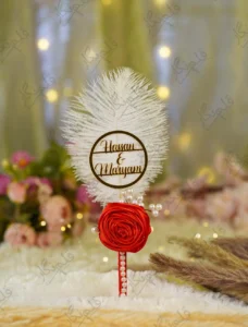 Handmade white feather Nikkah pen with a red satin rose and pearl sprigs