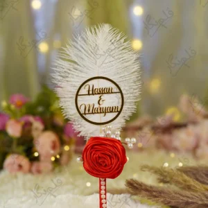 Handmade white feather Nikkah pen with a red satin rose and pearl sprigs