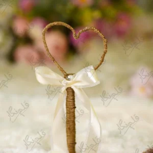 Handmade rustic Nikkah pen wrapped in brown jute rope with a cream satin bow