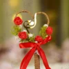 High angle close up of the floral wreath on the jute twine heart structure