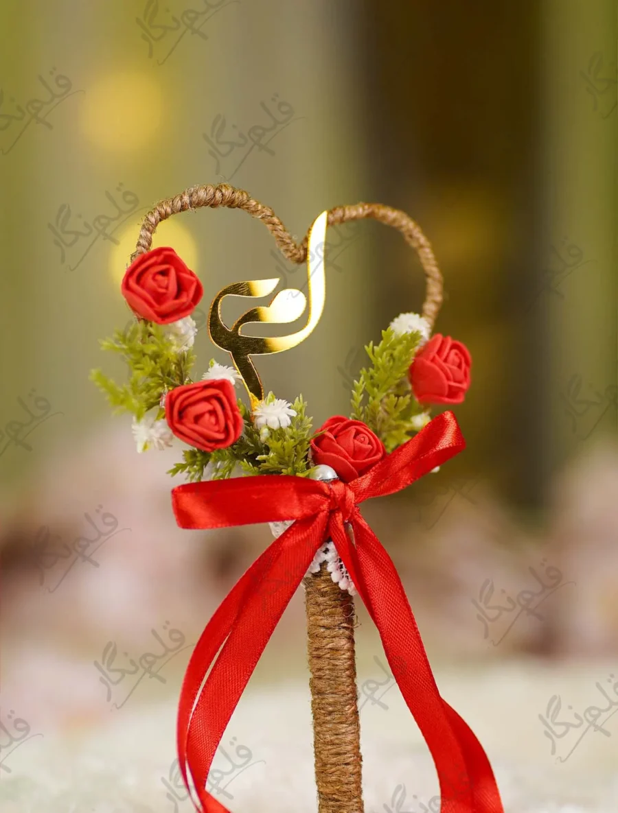 High angle close up of the floral wreath on the jute twine heart structure
