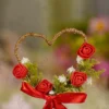 Front view of the complete Rustic Jute Heart Red Floral Nikkah Pen