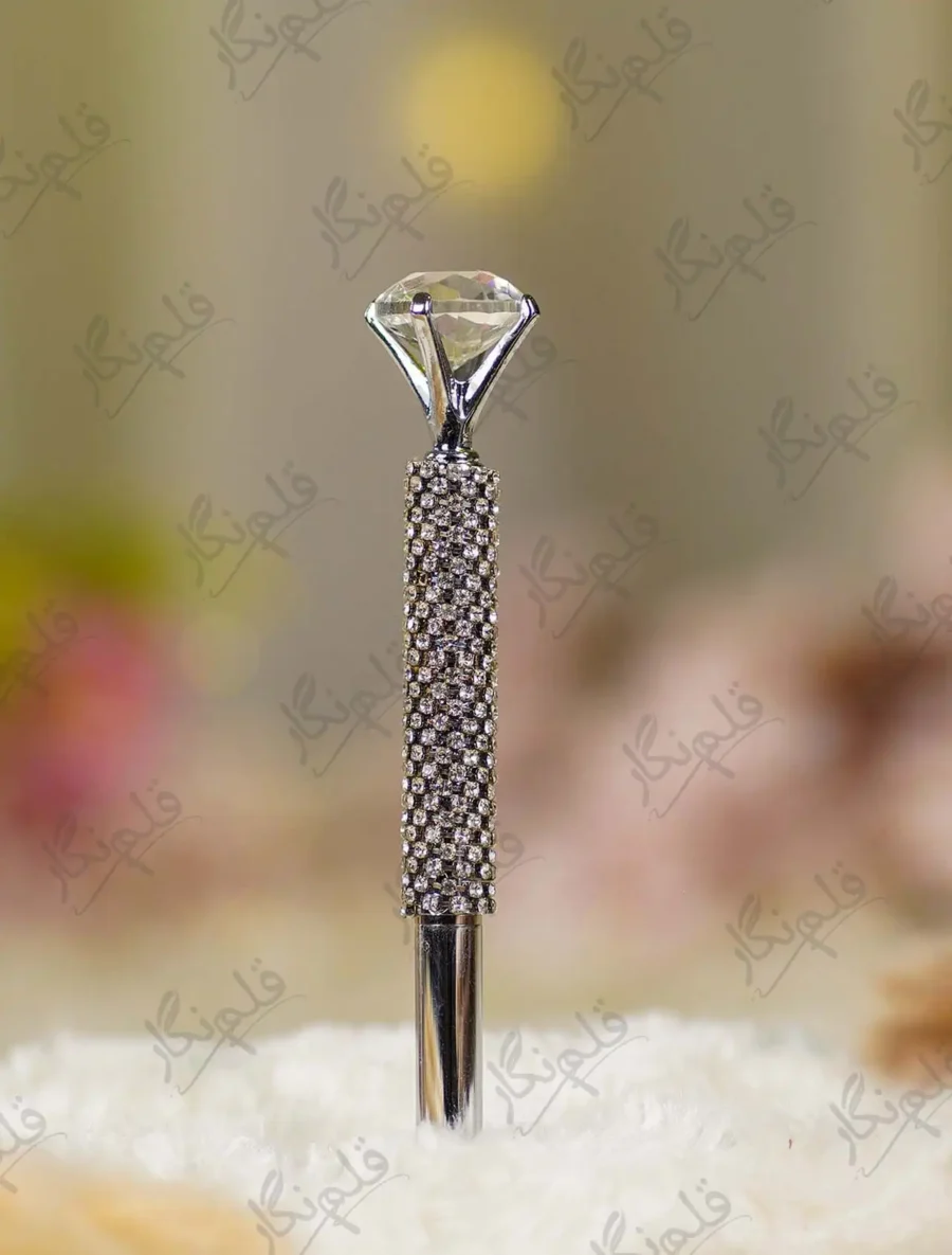 Silver diamond Nikkah pen with glittering rhinestone mesh wrap