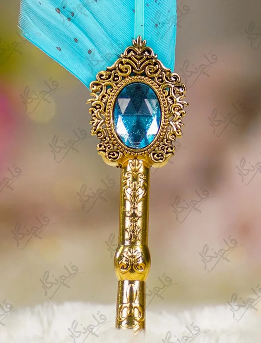 Front view of the complete Turquoise Gem Steampunk Nikkah Pen