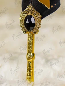 Detailed shot of the custom gold mirror acrylic calligraphy script nameplate