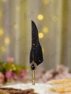 Black feather steampunk Nikkah dip pen with black gem and gold stem