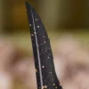 Faceted black oval crystal gem in a gold frame close up