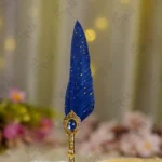 Imported gold metal Nikkah pen with a gold-splattered royal blue feather