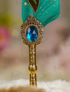 Teal-green steampunk Nikkah pen customized with a gold mirror nameplate