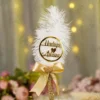 Front view of the complete Gold Ribbon Bow White Feather Nikkah Pen