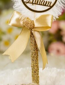 White Feather Pen with Gold Bow
