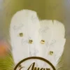 Customized version showing circular gold acrylic couple name circle on the feather