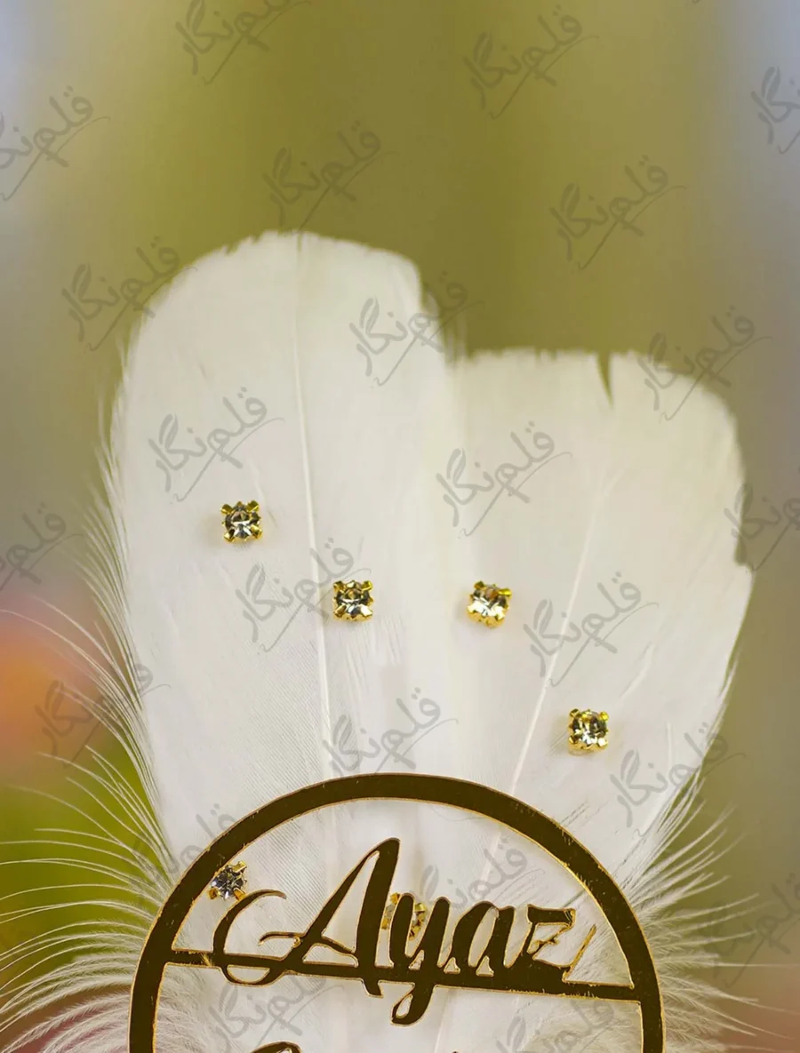 Customized version showing circular gold acrylic couple name circle on the feather
